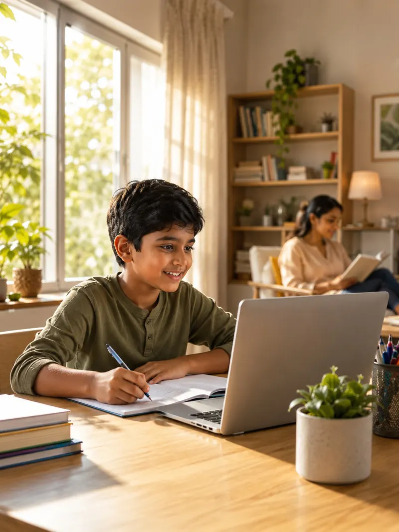 Child learning at home on a laptop