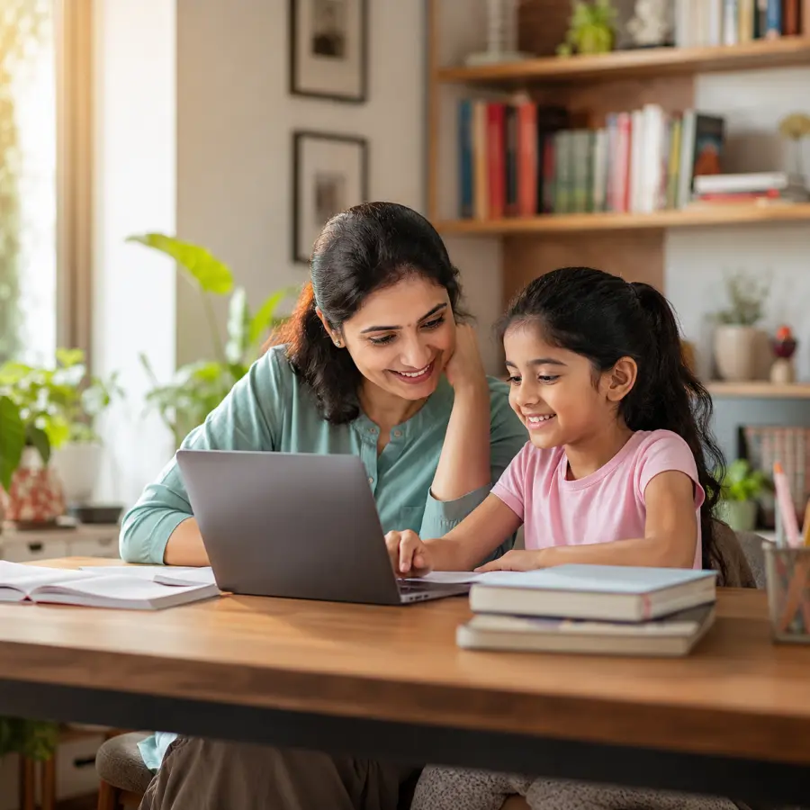 Child learning online at home